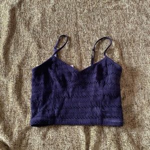 Black, embroidered lace, cropped cami top